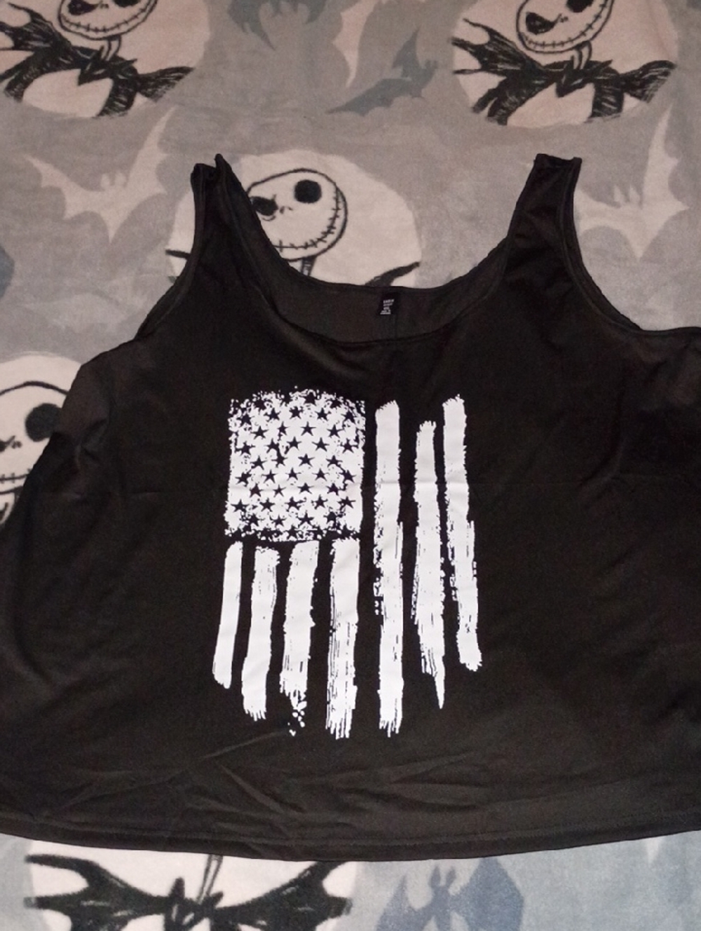 SHEIN Black Tank Top with Distressed White Flag Graphic